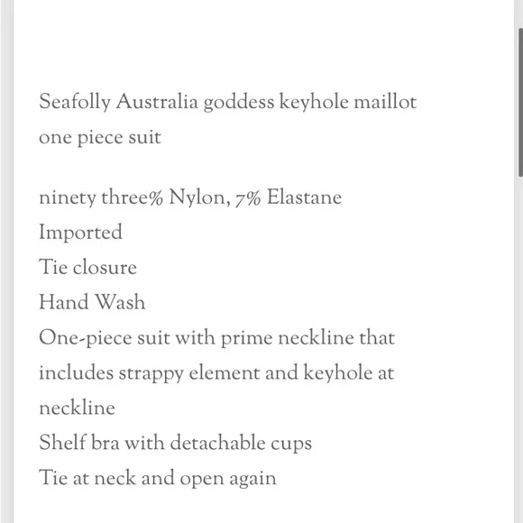 Seafolly Goddess Black Halter One Piece. NWT. Size 4. - Picture 7 of 7